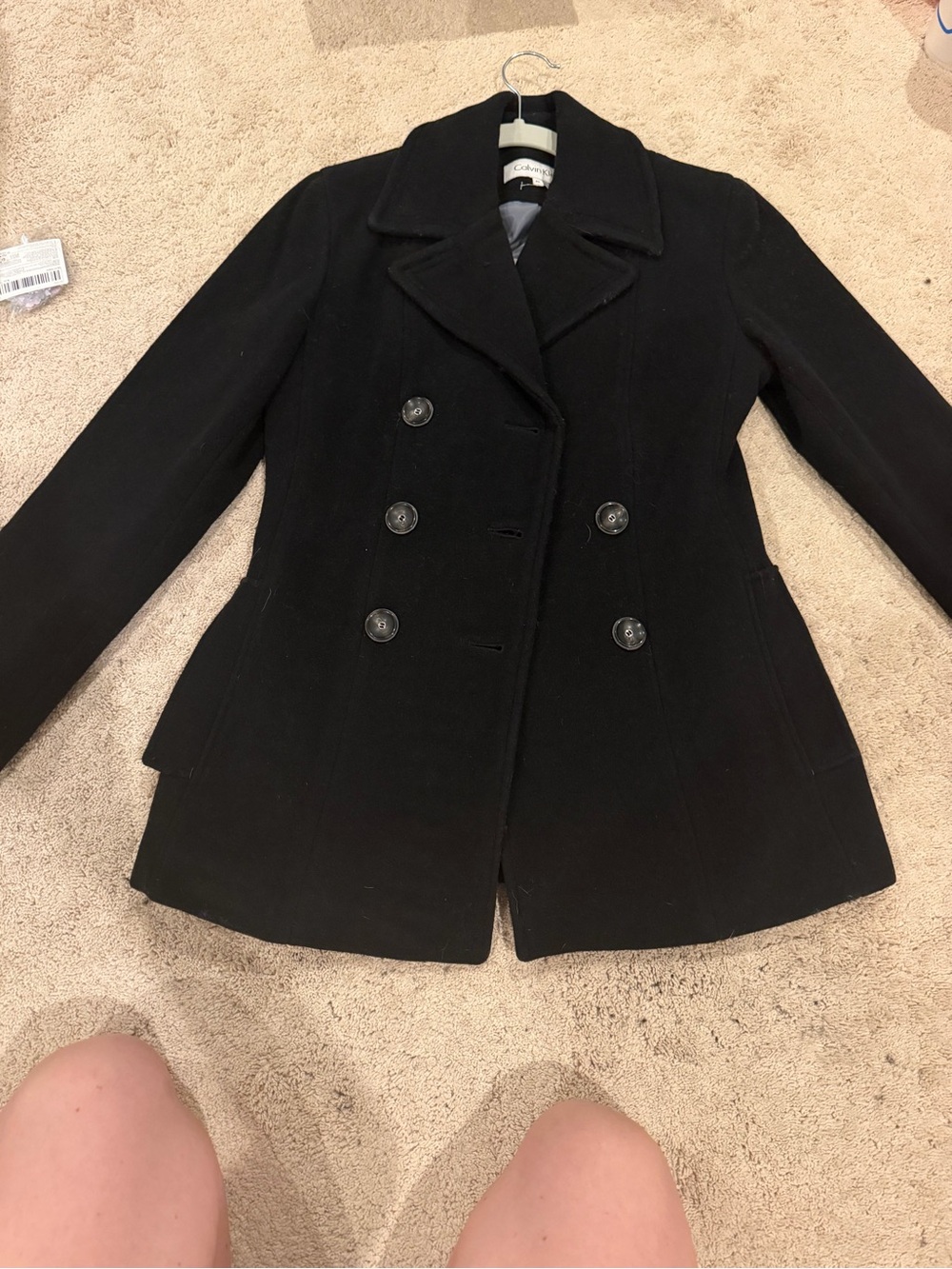 Calvin Klein Black Double-Breasted Peacoat